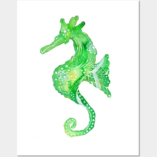 Green Tribal Seahorse Posters and Art